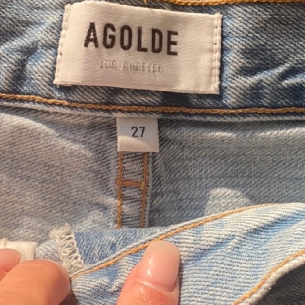 Agolde 27 upside jean asymmetrical button butterfly Classic Blue Women's Jeans - Picture 9 of 13